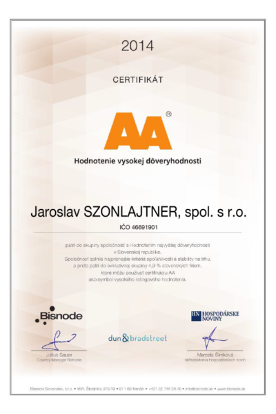 Certifikat_AA_SK_Jaroslav-SZONLAJTNER-hodnotenie vysokej doveryhodnosti